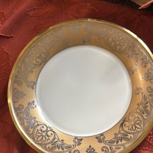 Gold and White Floral Dinner Plate. This is Lenox.